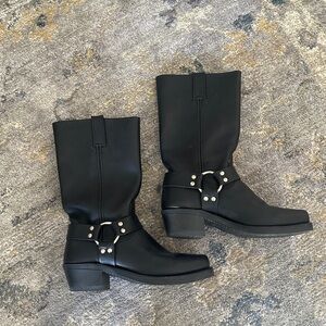Frye Black Moto Boots with Silver Accents